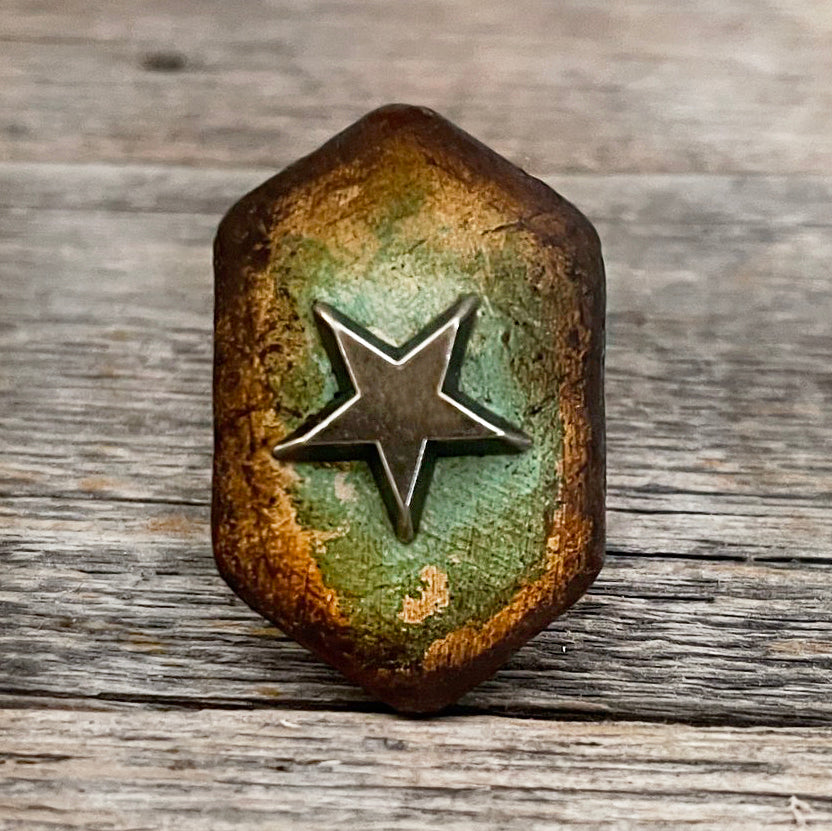 MADE TO ORDER - Vintage Turquoise Star Leather Ring