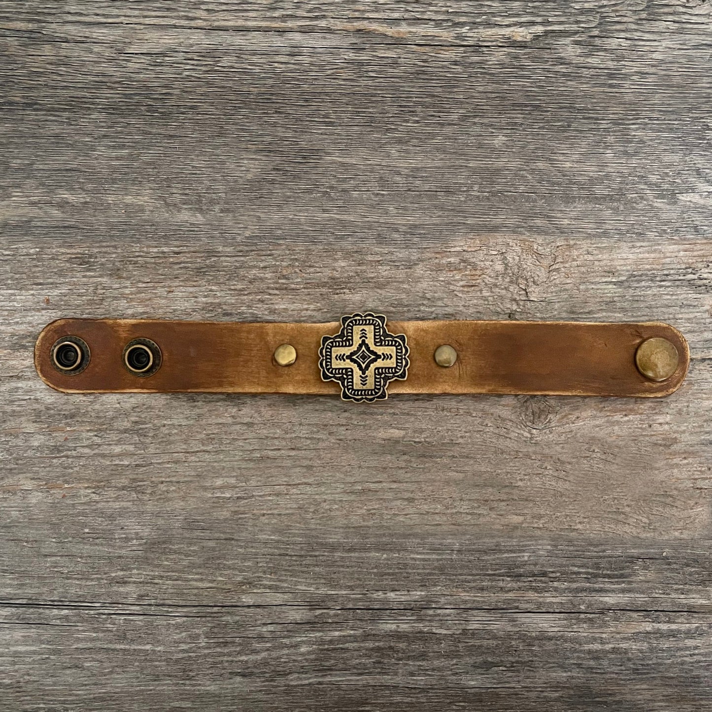 MADE TO ORDER - Antique Brass Cross Concho Bracelet