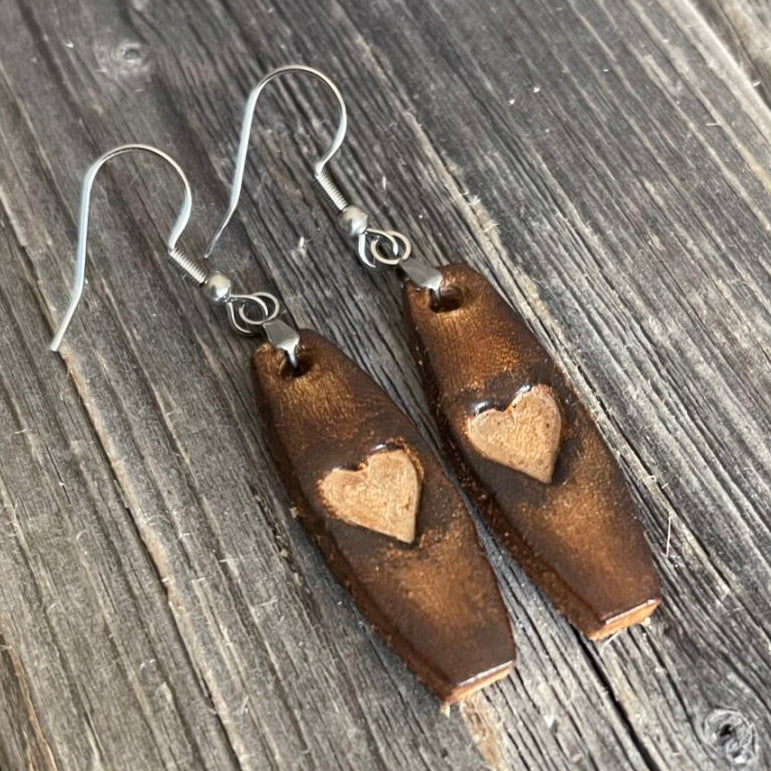 MADE TO ORDER - Genuine Leather Heart Drop Boho Earrings