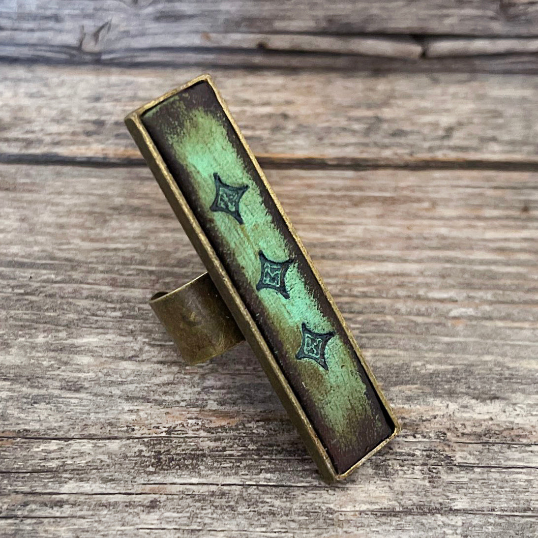 MADE TO ORDER - Antique Brass Strip Leather Inlay Ring