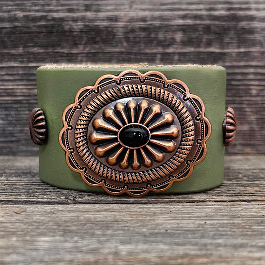 MADE TO ORDER - Light Olive Leather Bracelet Copper Concho