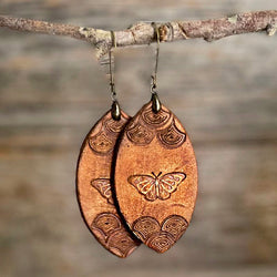 MADE TO ORDER - Leather Drop Butterfly Rustic Earrings