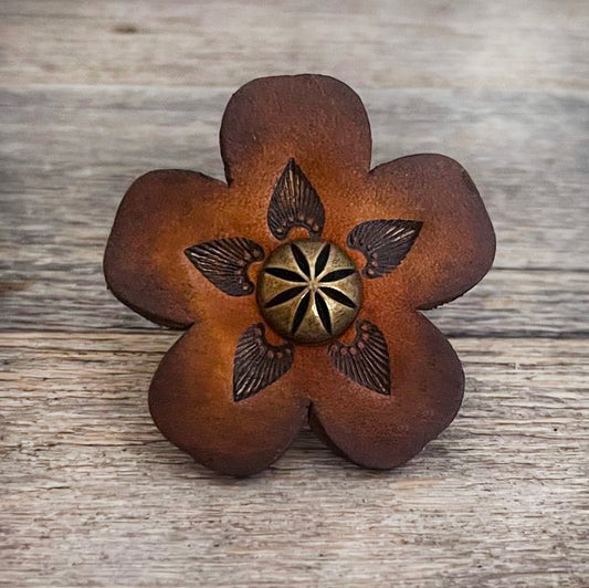 MADE TO ORDER - Vintage Ombre Brown Flower Leather Ring