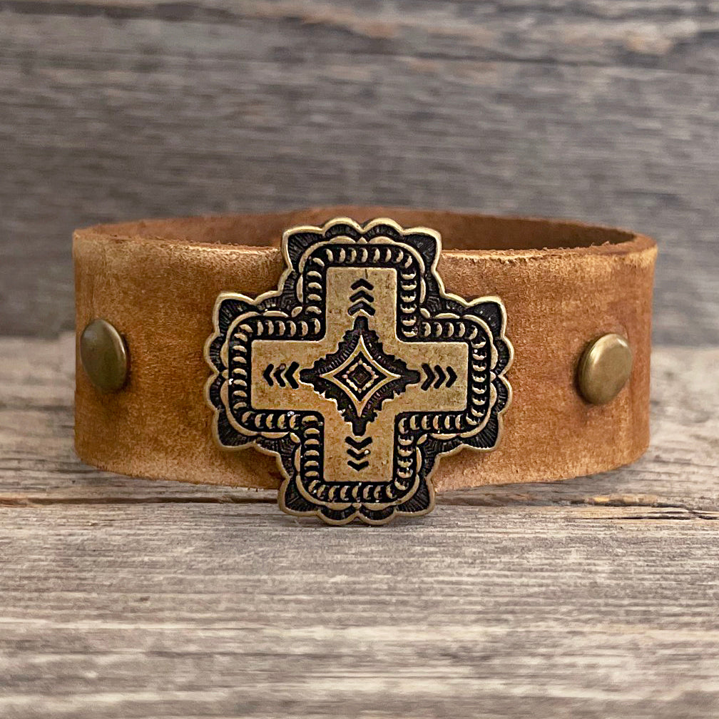 MADE TO ORDER - Antique Brass Cross Concho Bracelet
