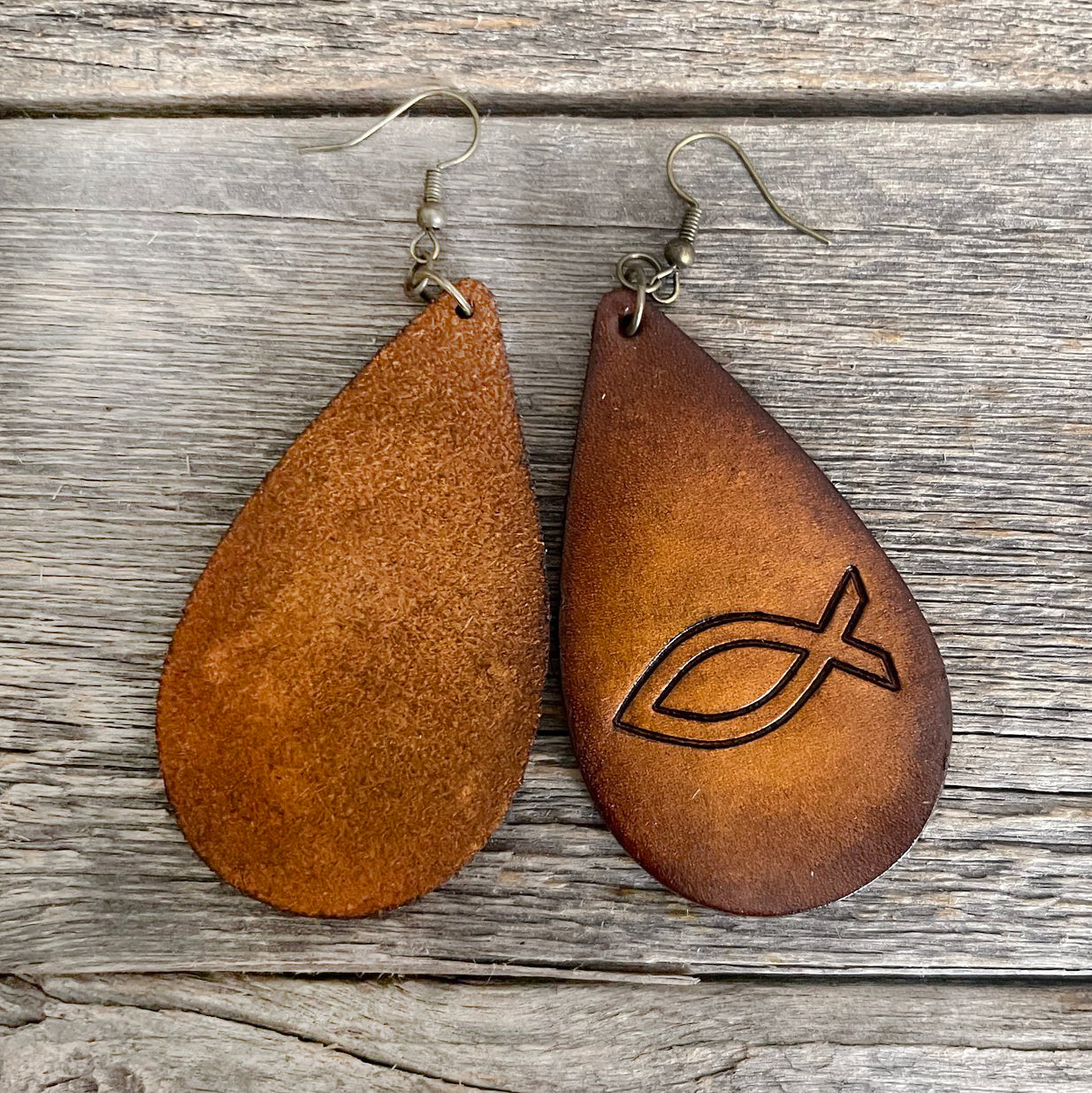 MADE TO ORDER - Christian Fish Symbol Leather Earrings | Boho Style