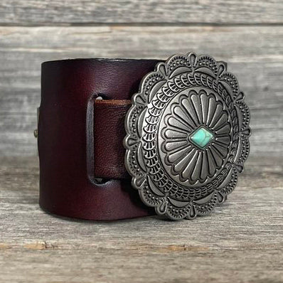 MADE TO ORDER - Genuine Leather Round Boho Buckle Bracelet