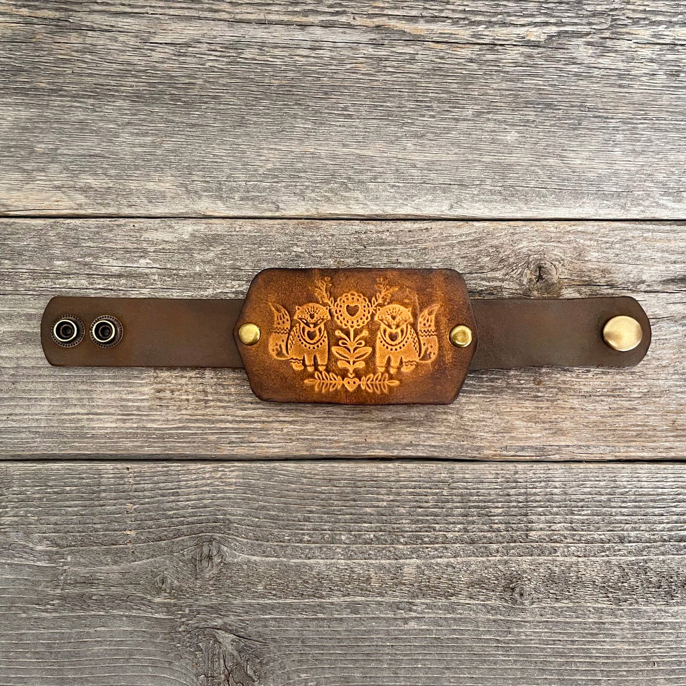 MADE TO ORDER - Genuine Leather Bracelet with Tooled Fox Design