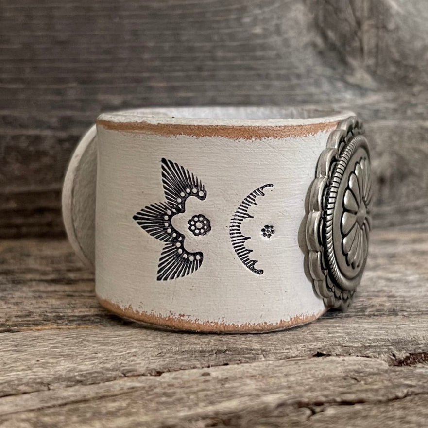 MADE TO ORDER - Genuine White Leather Silver Concho Bracelet