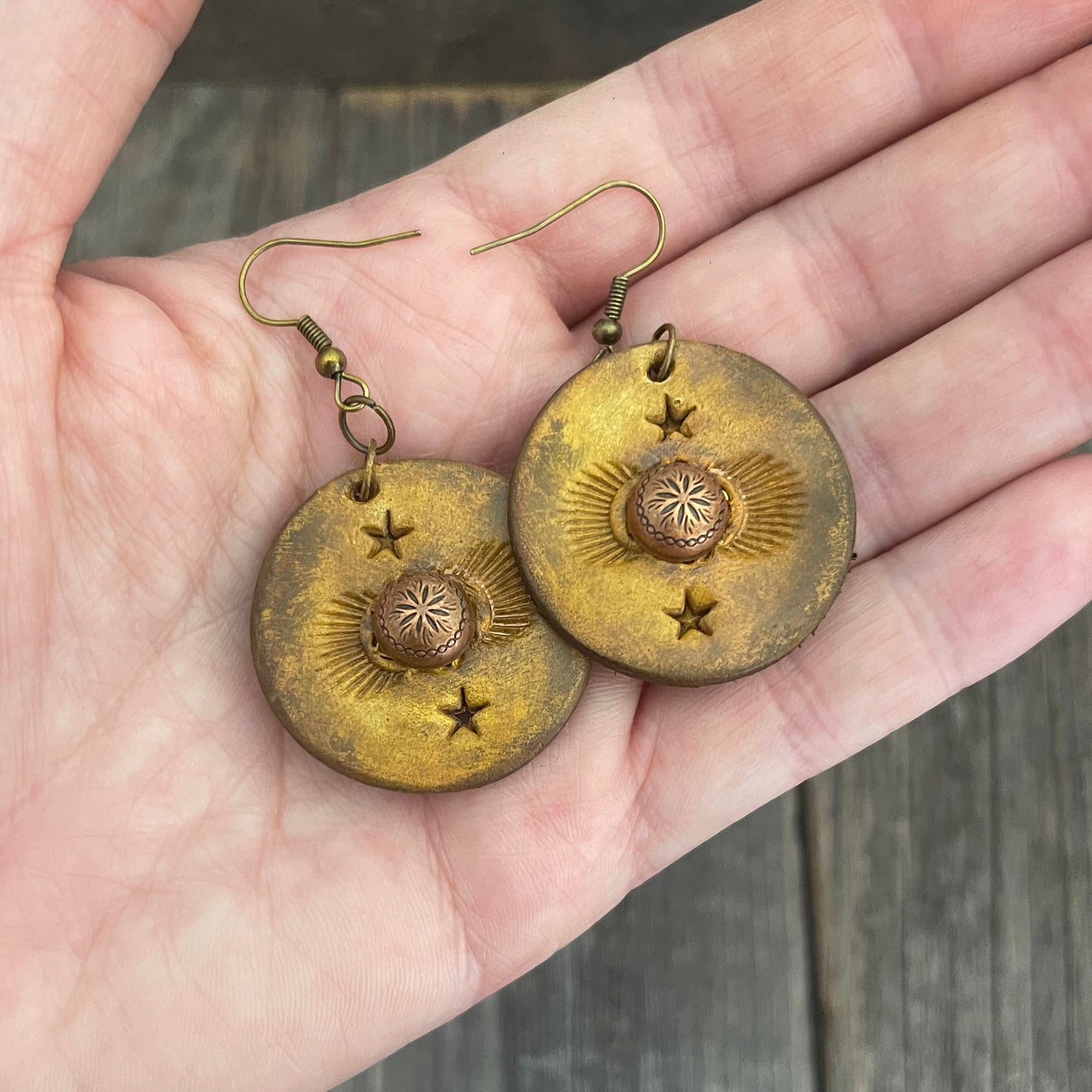 MADE TO ORDER - Leather Round Drop Copper with Stars