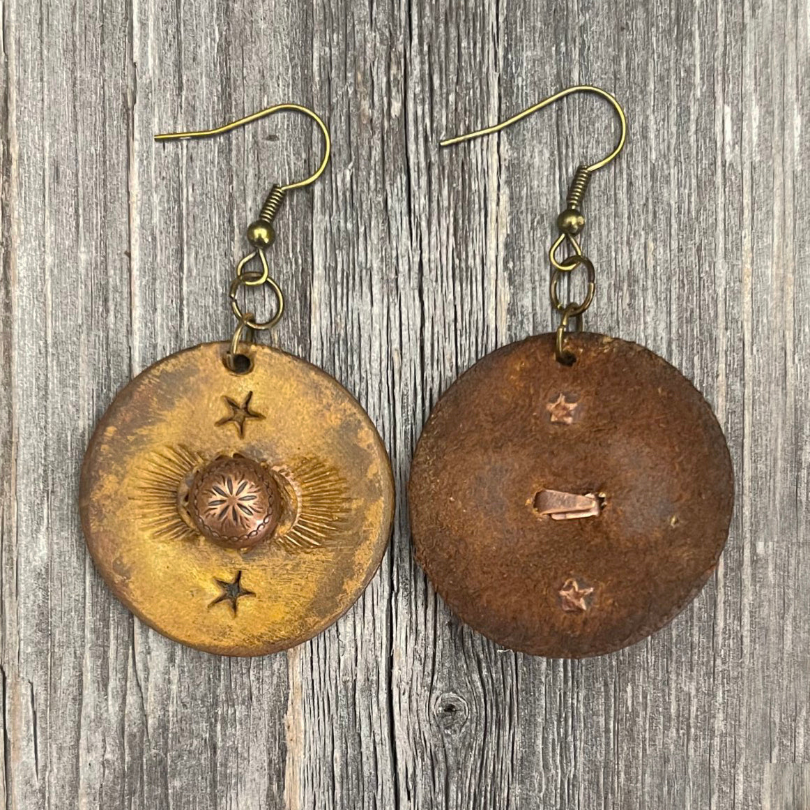 MADE TO ORDER - Leather Round Drop Copper with Stars