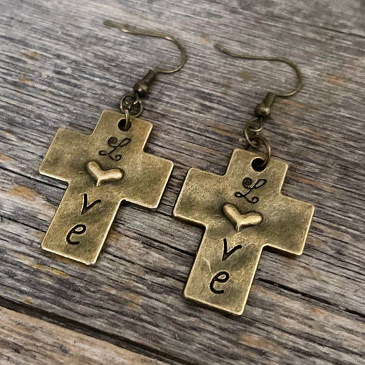 Christian Boho Patina Cross Earrings | Boho Cross Earrings