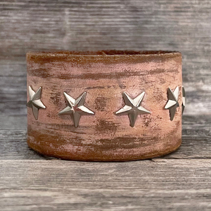 MADE TO ORDER - Pink Leather Bracelet with Star Rivets