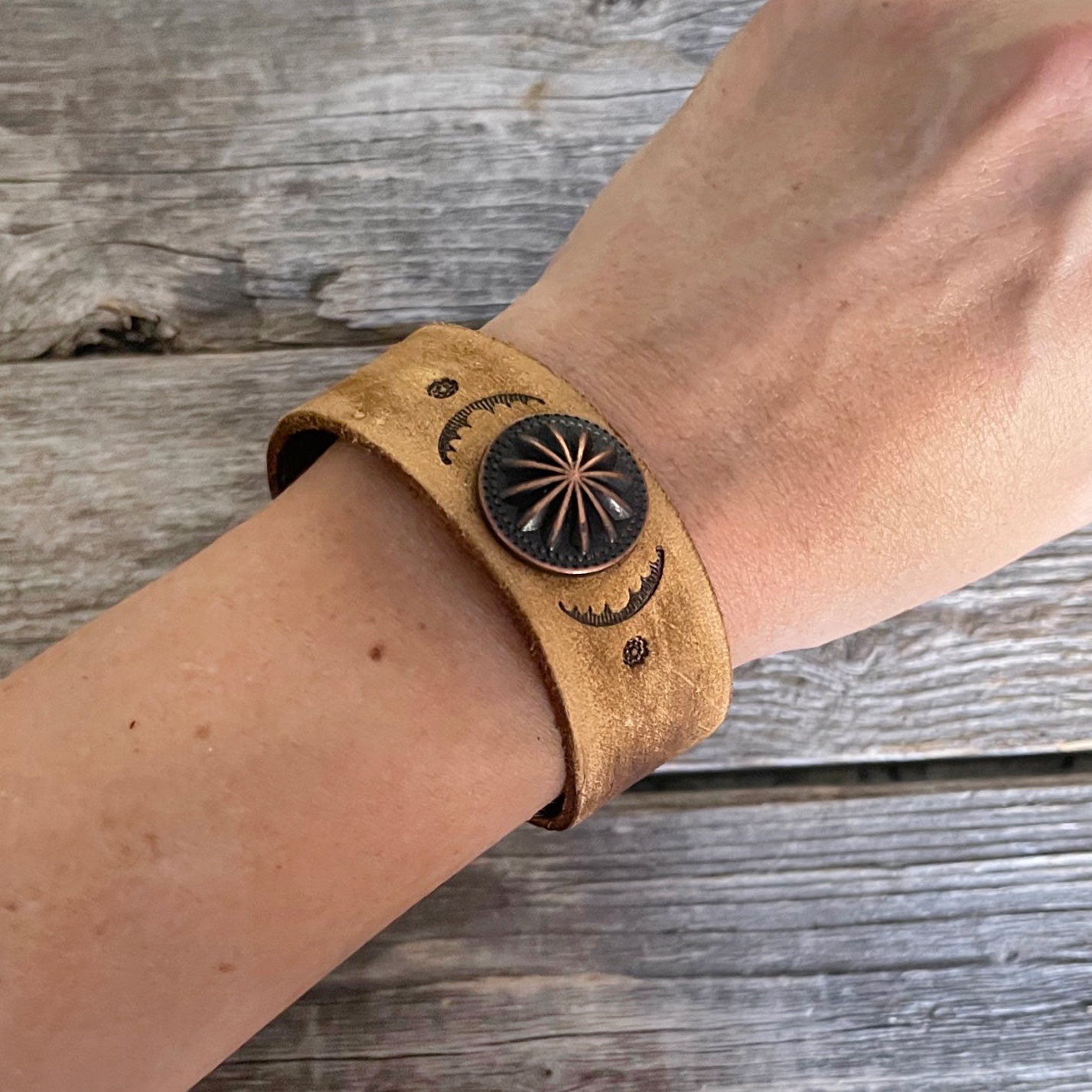 MADE TO ORDER - Ombre Leather Bracelet with Patina Concho