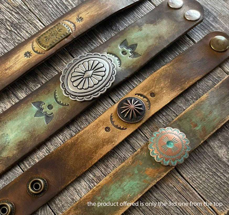 MADE TO ORDER - Ombre Leather Bracelet with Patina Concho