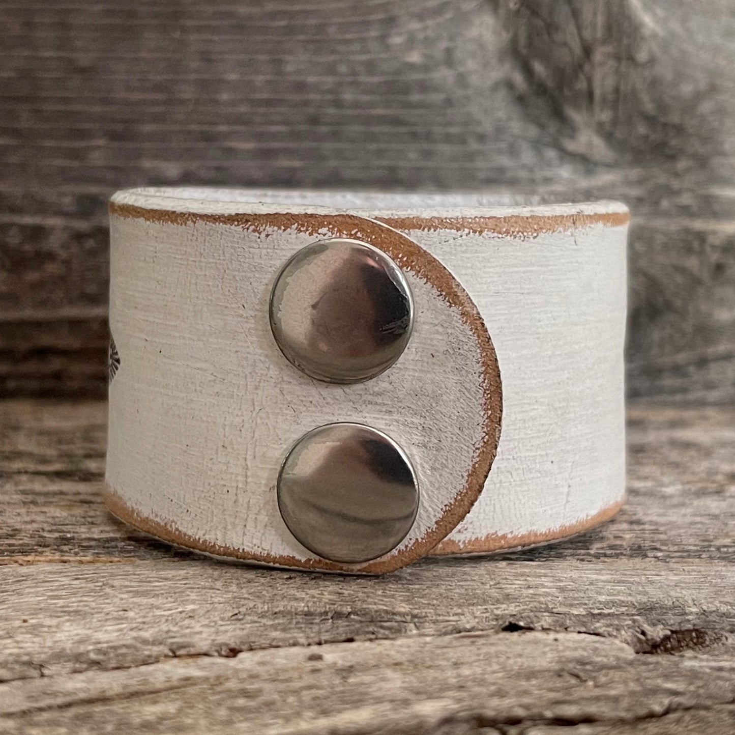 MADE TO ORDER - Genuine White Leather Silver Concho Bracelet