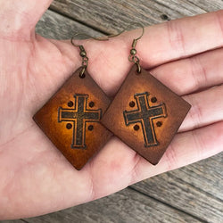 MADE TO ORDER - Rhomboid Cross Drop Leather Earrings | Boho Earrings