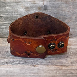 One of a Kind, Genuine Leather Bracelet Blue Gem Turquoise