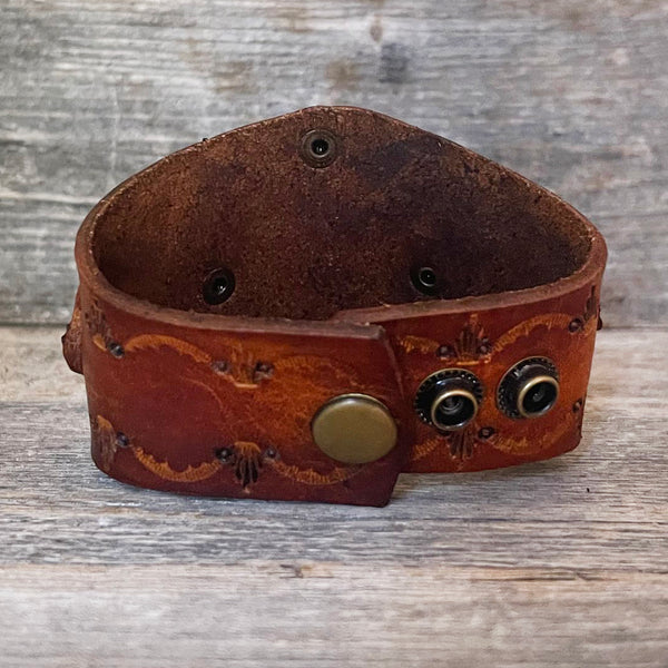 One of a Kind, Genuine Leather Bracelet Blue Gem Turquoise
