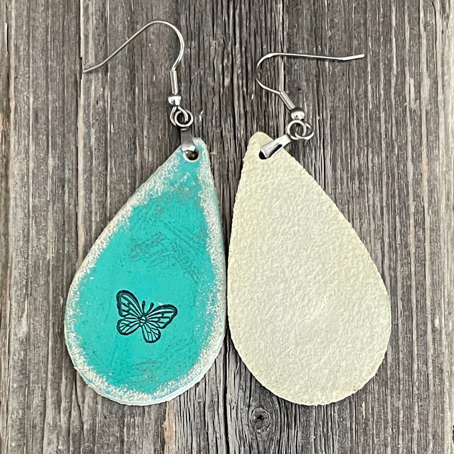 MADE TO ORDER - Leather Boho Earrings with Rustic Butterfly