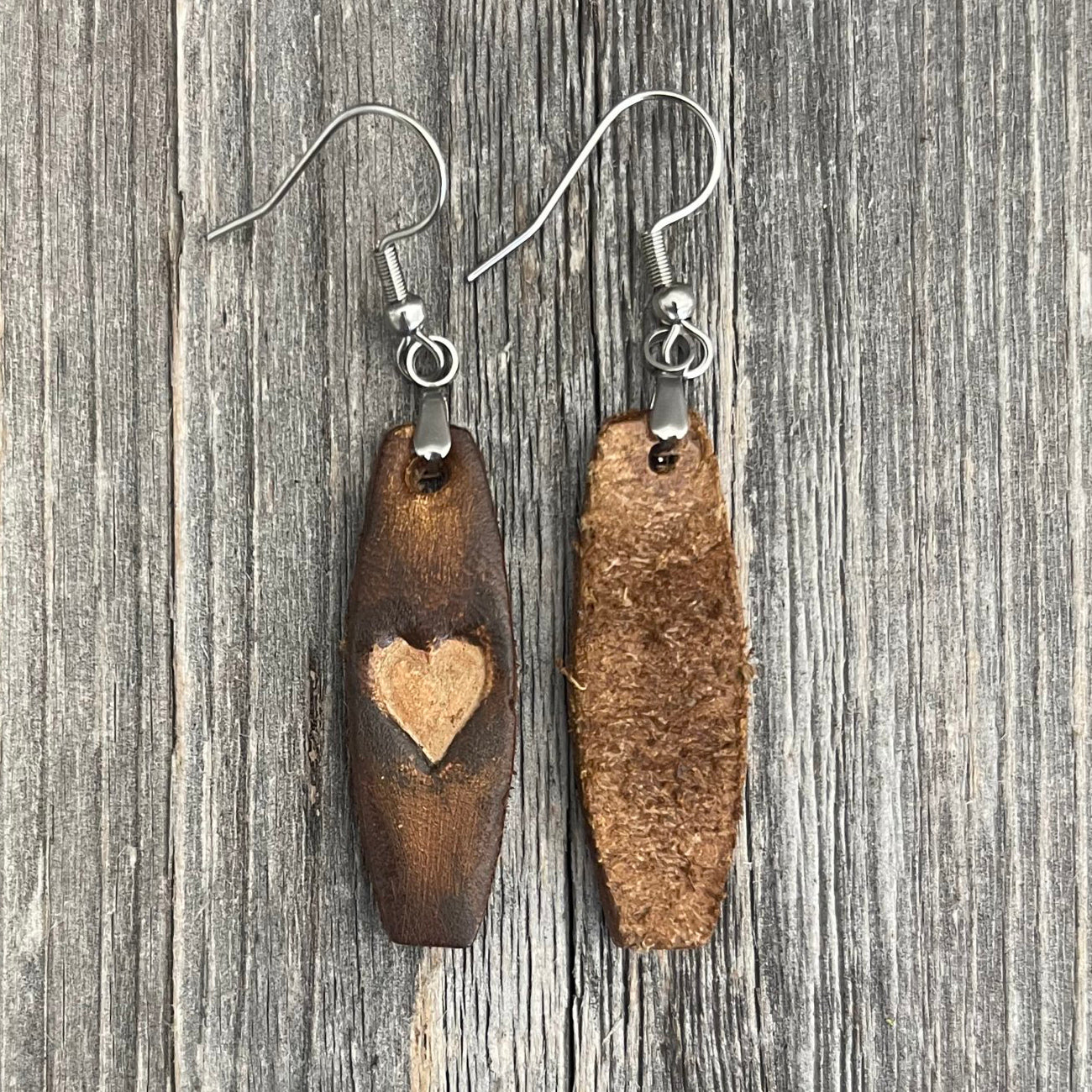 MADE TO ORDER - Genuine Leather Heart Drop Boho Earrings