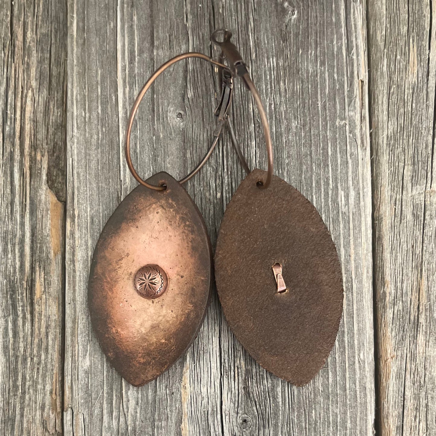 MADE TO ORDER - Leather Drop Hoop Cooper Earrings | Boho Accessories