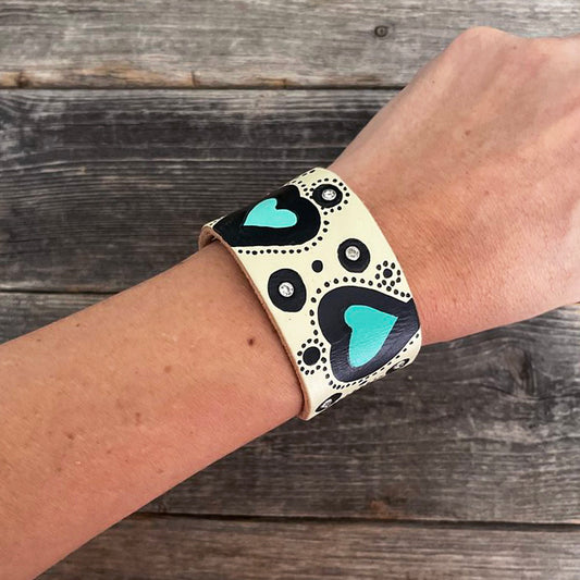 MADE TO ORDER - Hearts Hand-painted Leather Bracelet