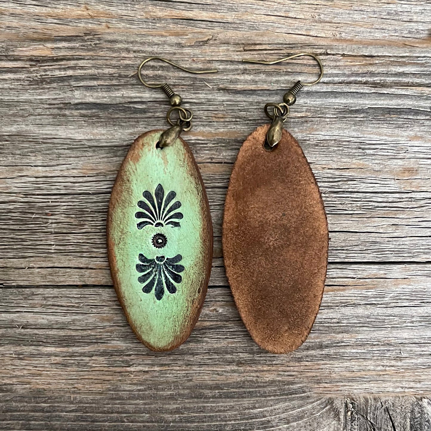 MADE TO ORDER - Aqua oval Leather Earrings | Boho Accessories