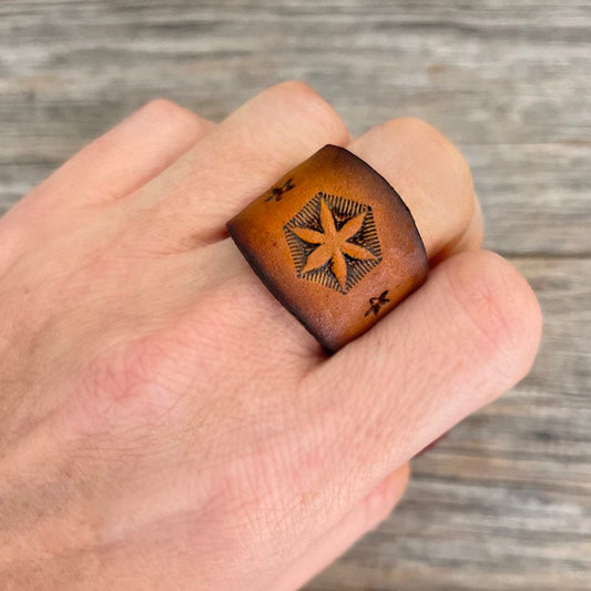 MADE TO ORDER - Light brown Ombre Star Leather Ring