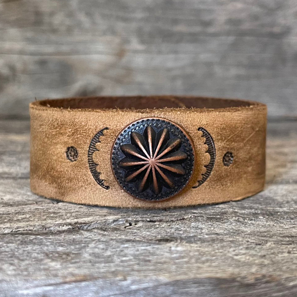 MADE TO ORDER - Ombre Leather Bracelet with Patina Concho