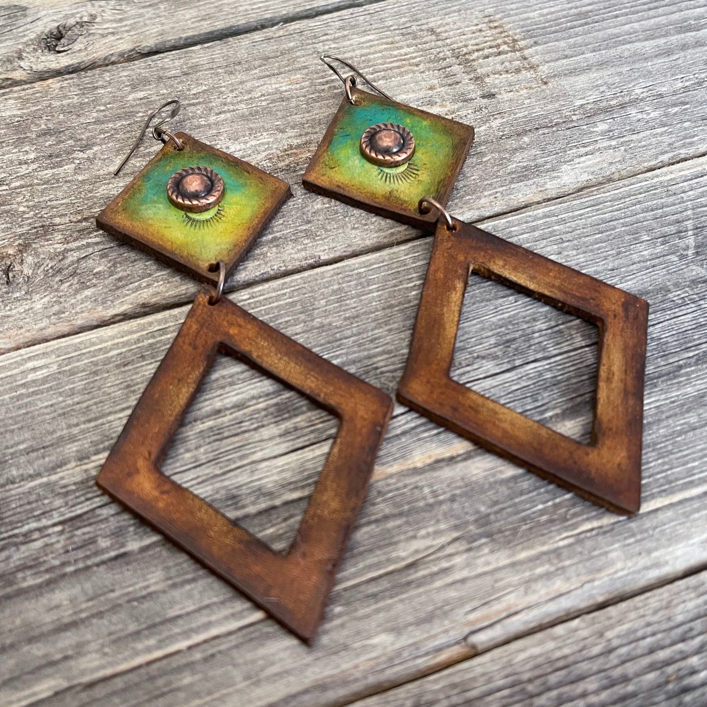 MADE TO ORDER -Leather Dangle Rhomboids Boho Earrings