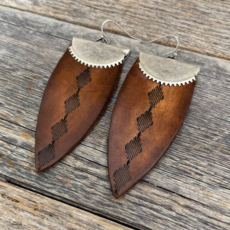 MADE TO ORDER - Silver Clasp Drop Leather Earrings