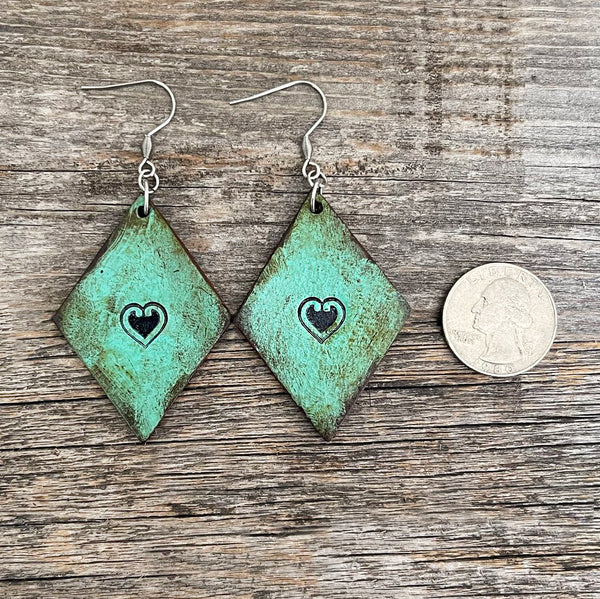 MADE TO ORDER - Rhomboid Leather Heart Earrings