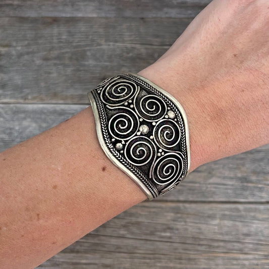 Tibetan Silver Hand Tooled Cuff Bracelet | Bohemian Charm