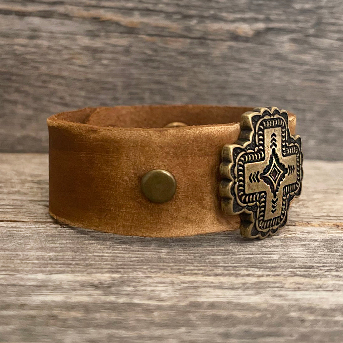 MADE TO ORDER - Antique Brass Cross Concho Bracelet