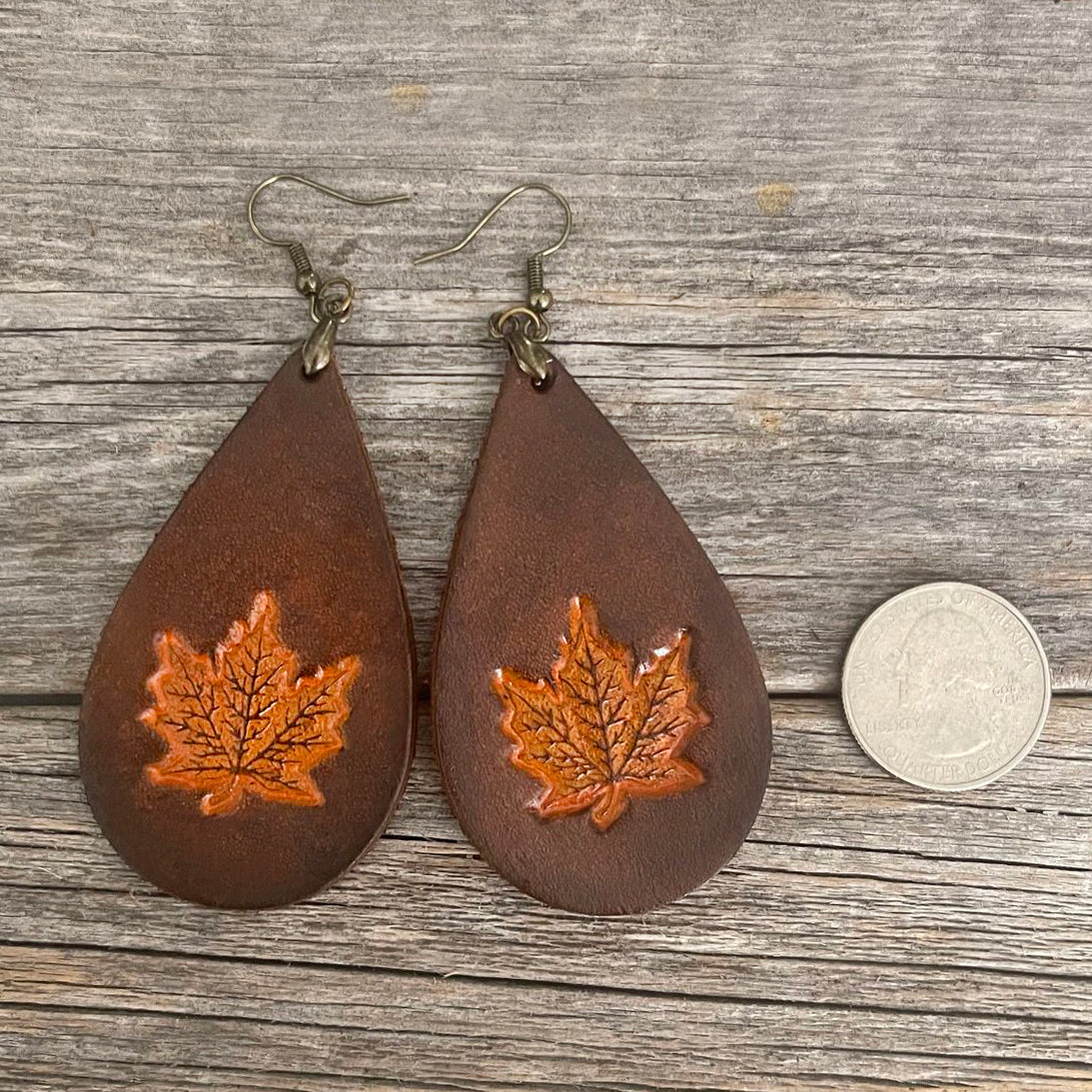MADE TO ORDER - Autumn Leaves Leather Drop Earrings