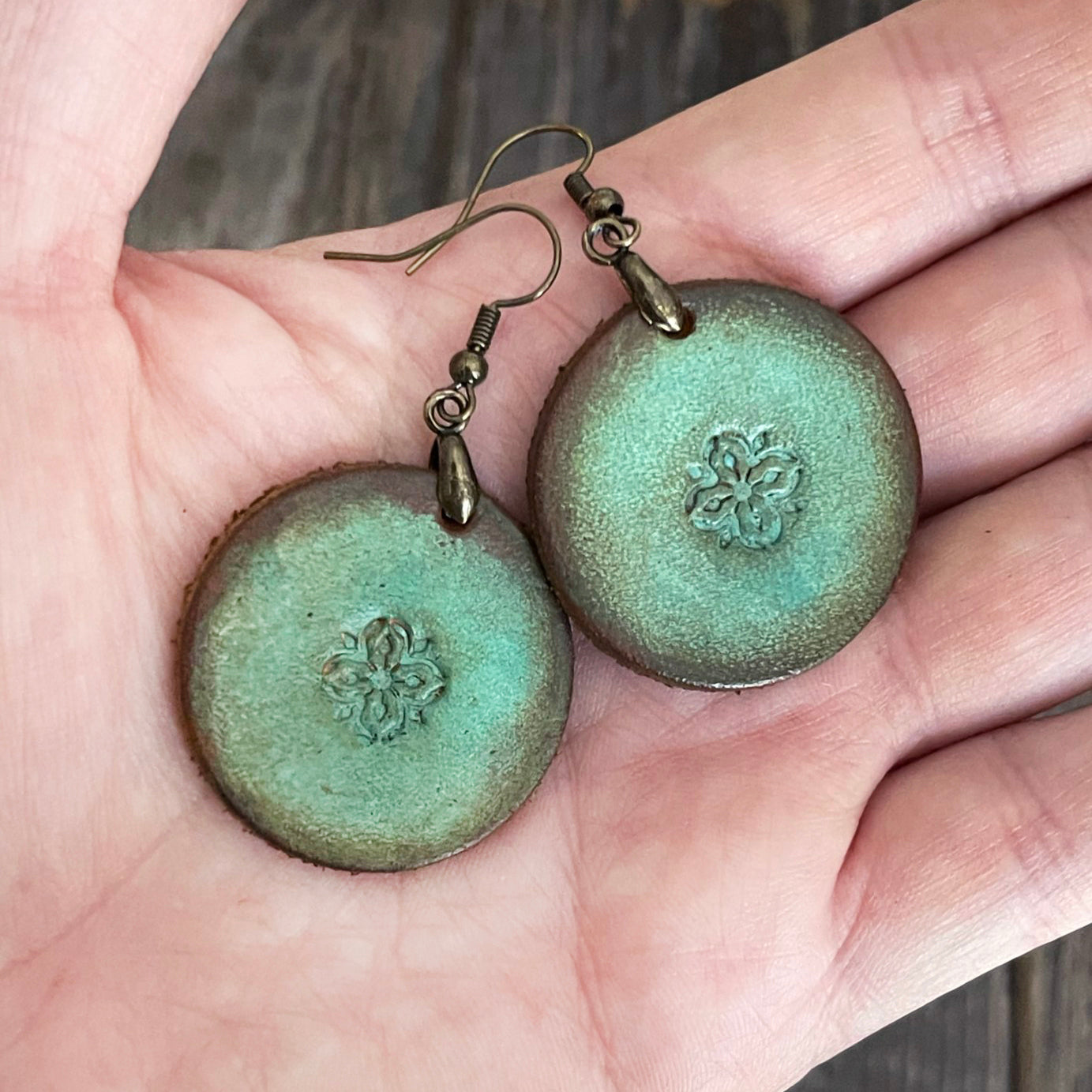 MADE TO ORDER - Leather Round Drop Boho Flower Earrings