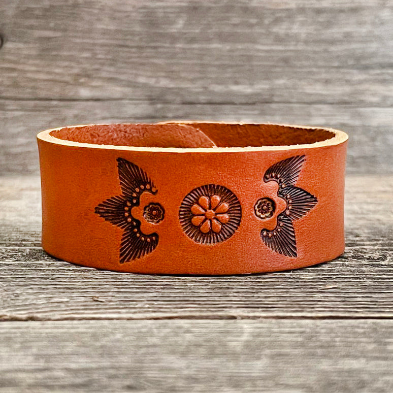 MADE TO ORDER - Genuine Caramel Brown Leather Embossed Bracelet