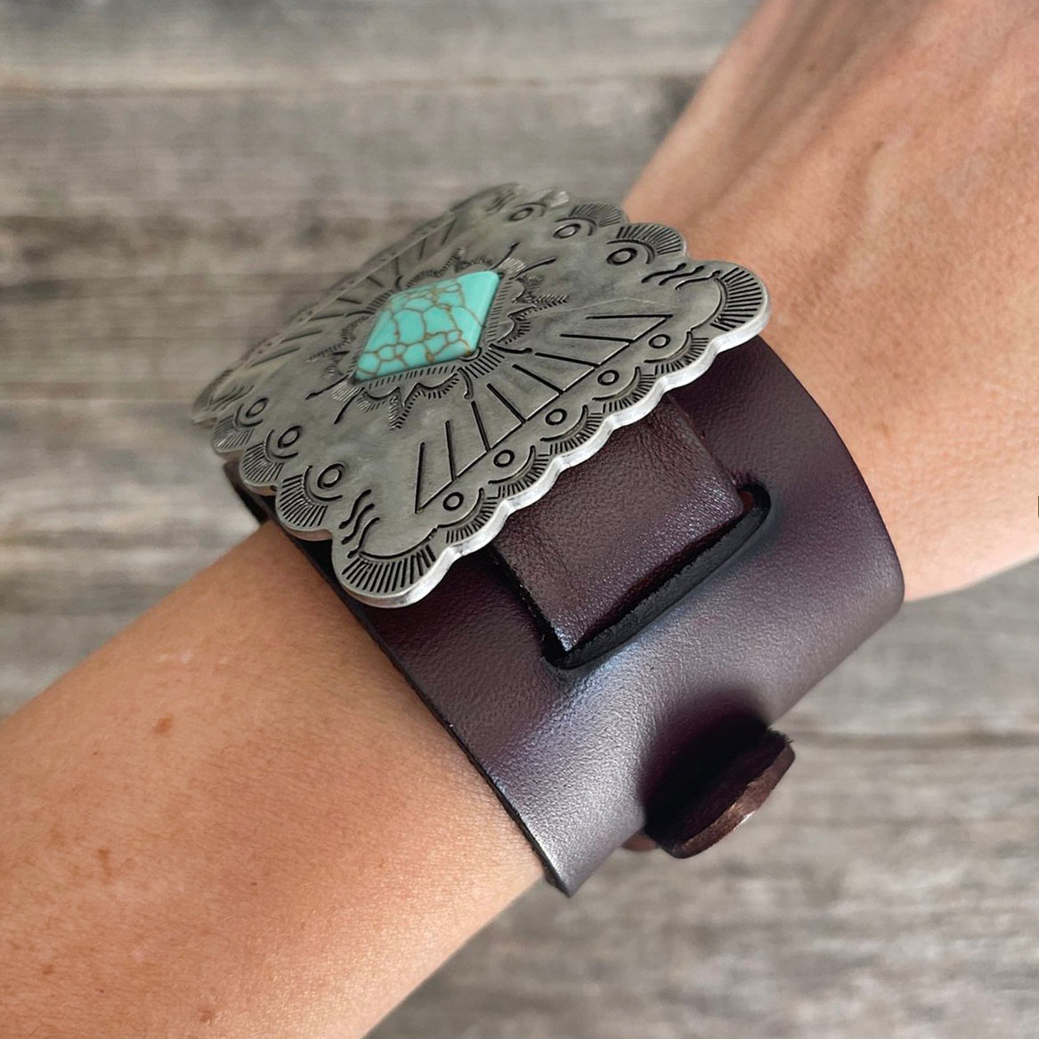MADE TO ORDER - Genuine Leather Rectangle Boho Buckle Bracelet