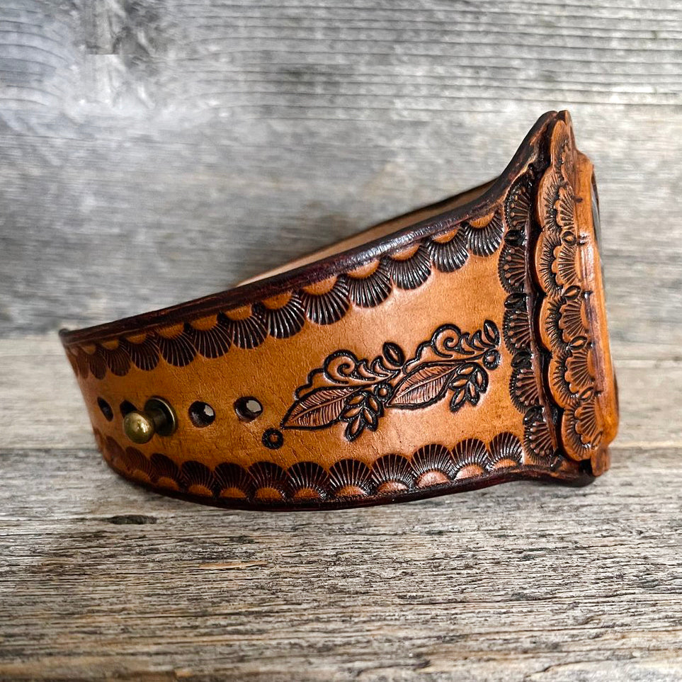 One of a Kind Leather Bracelet with Banded Agate Stone