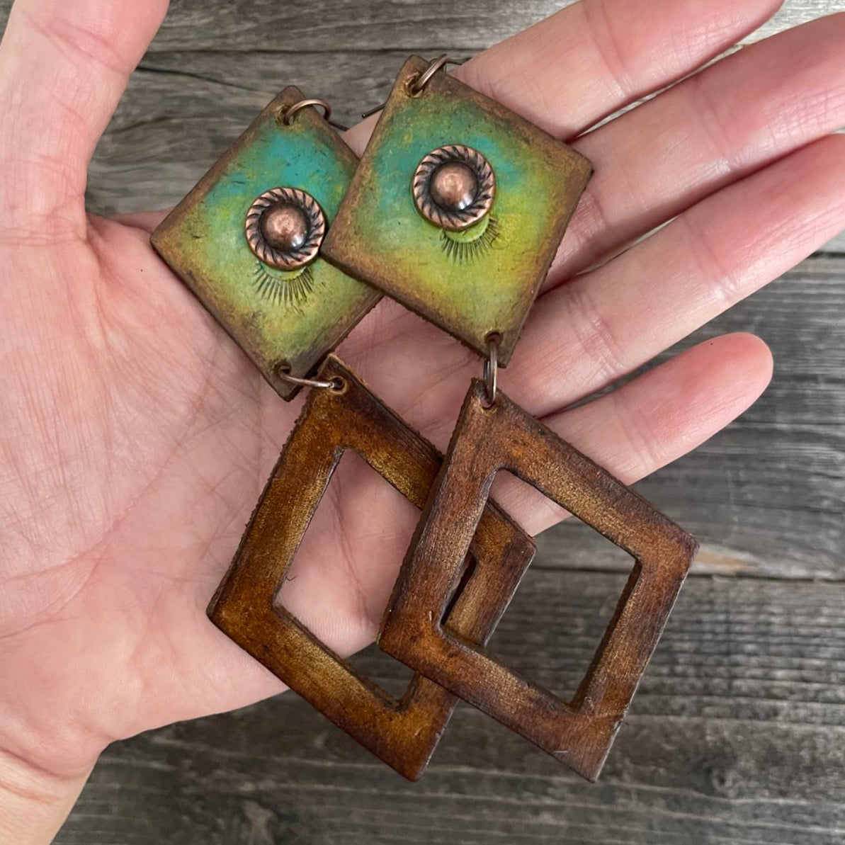 MADE TO ORDER -Leather Dangle Rhomboids Boho Earrings