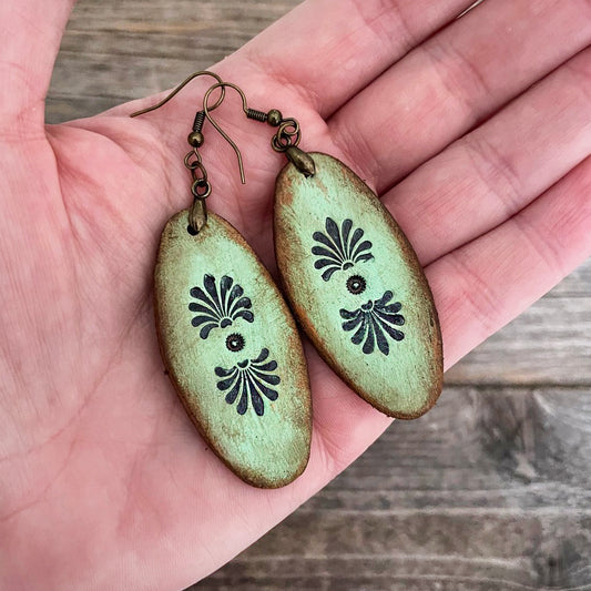 MADE TO ORDER - Aqua oval Leather Earrings | Boho Accessories