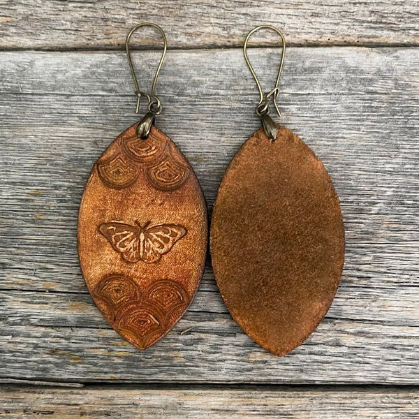 MADE TO ORDER - Leather Drop Butterfly Rustic Earrings