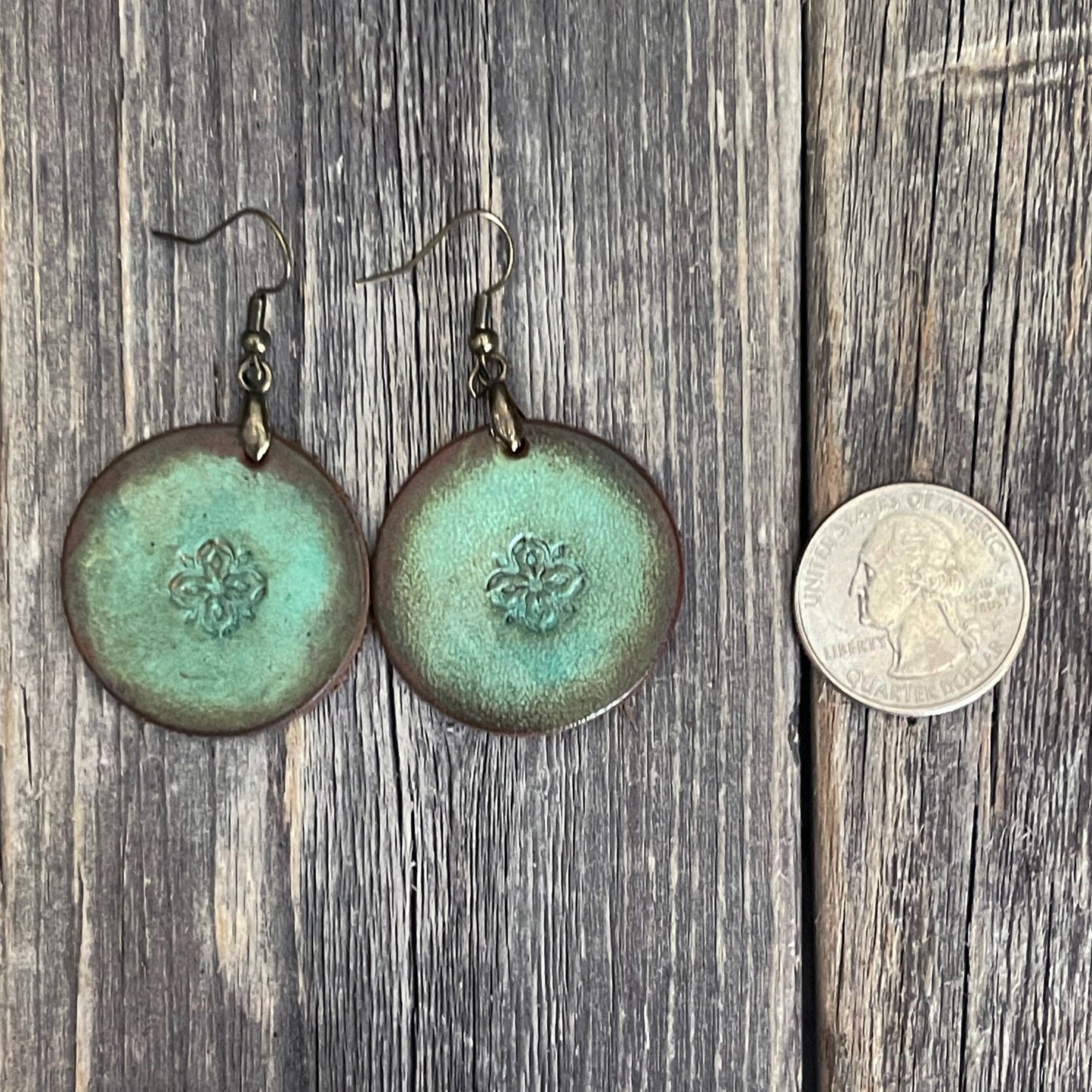 MADE TO ORDER - Leather Round Drop Boho Flower Earrings