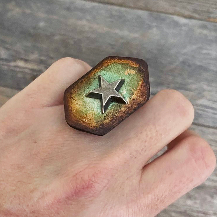 MADE TO ORDER - Vintage Turquoise Star Leather Ring