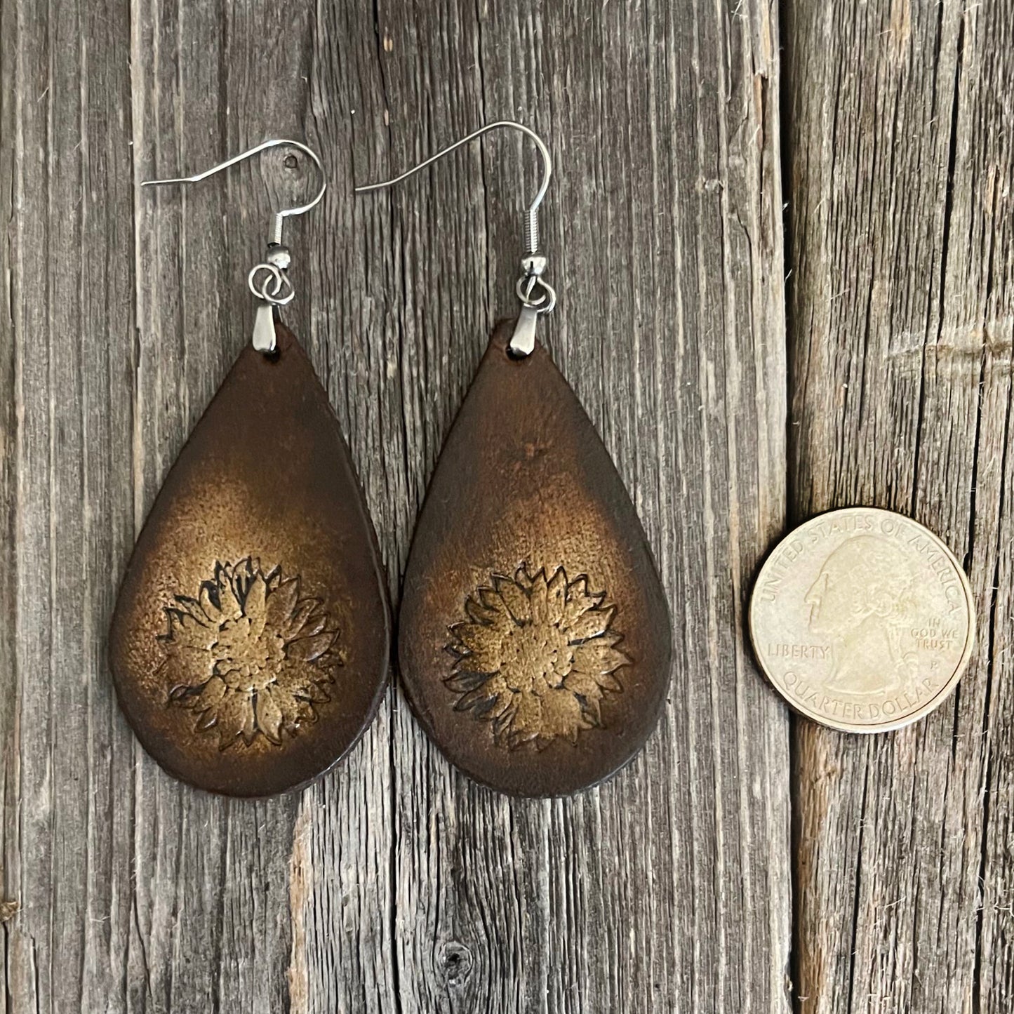 MADE TO ORDER - Leather Drop Boho Earrings with Sunflower