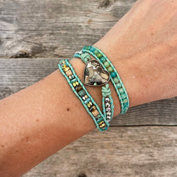 Braided 3 Tier Bracelet Mother of Pearl Heart
