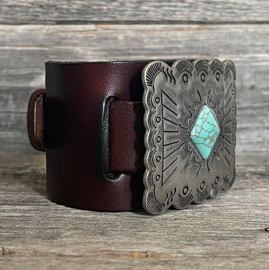MADE TO ORDER - Genuine Leather Rectangle Boho Buckle Bracelet