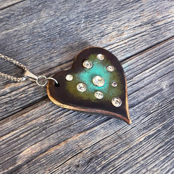 MADE TO ORDER - Leather Heart Swarovski Crystals Pendant Necklace