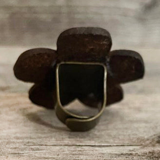 MADE TO ORDER - Vintage Ombre Brown Flower Leather Ring