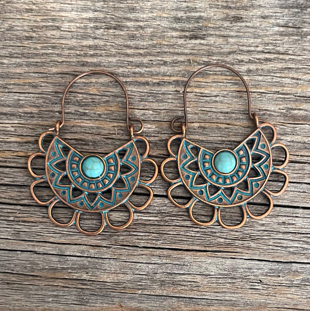 Turquoise Patina Copper Boho Earrings | Boho Accessories